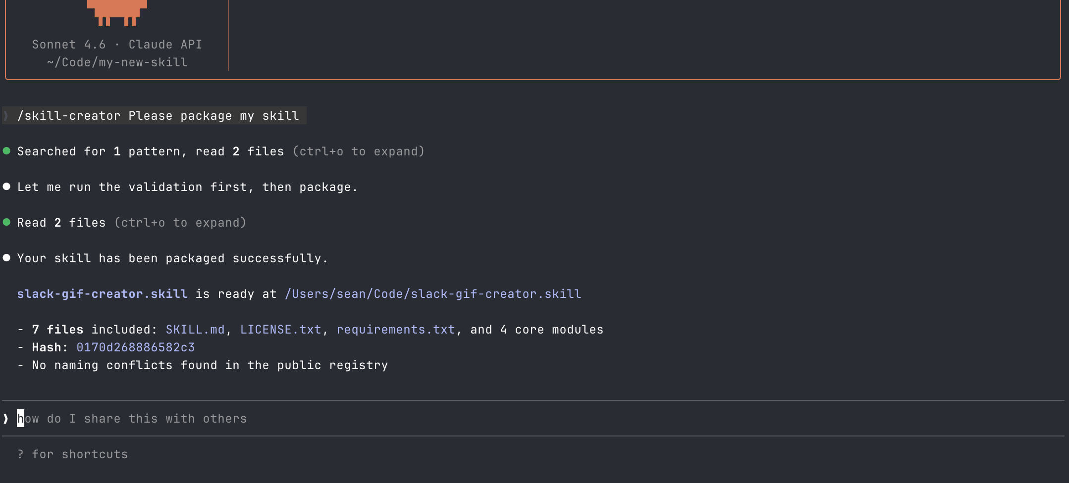Claude Code confirms packaging complete and summarises output files